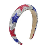 JUCCPUL rhinestone headband with patriotic red, white and blue sparkle for celebrations.