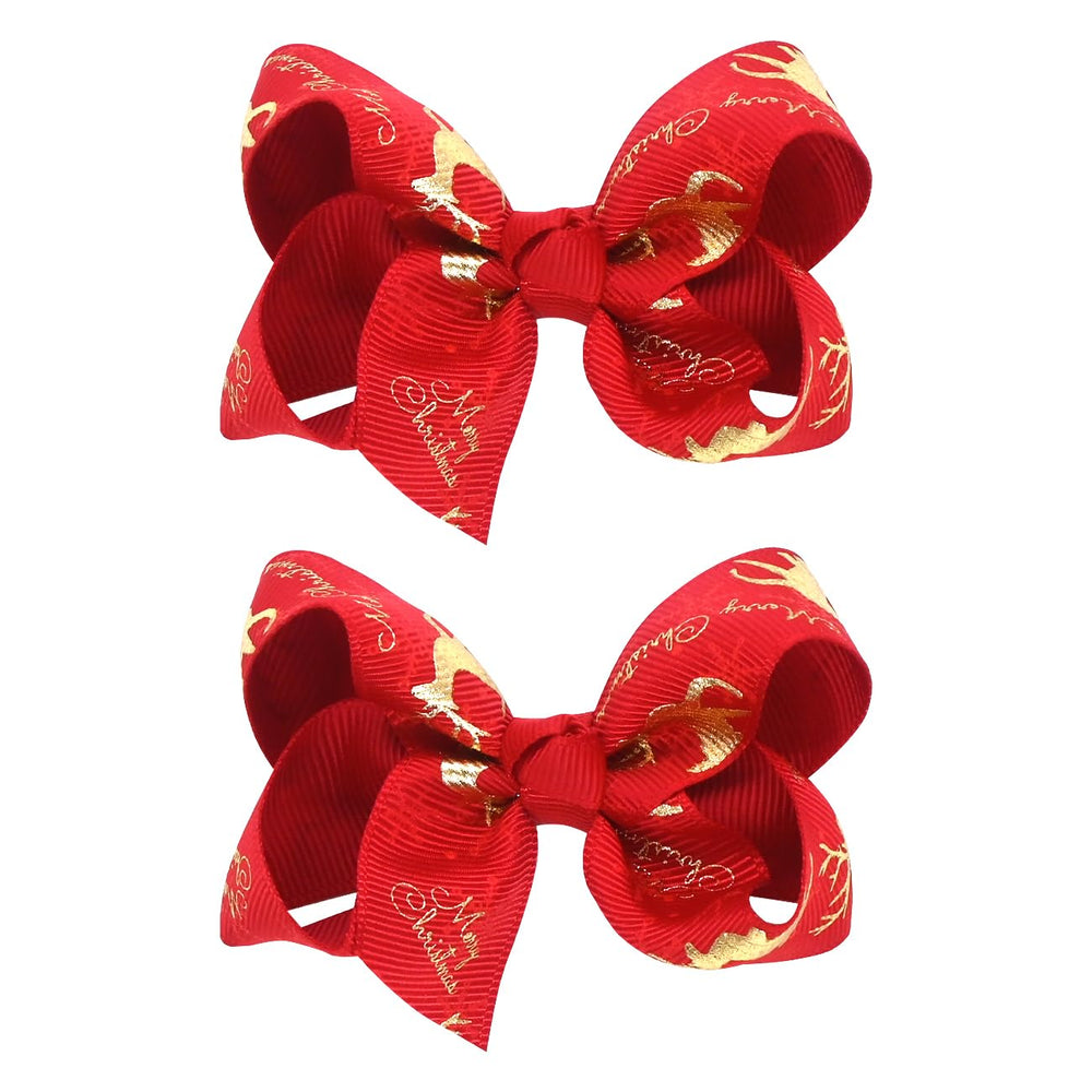 JUCCPUL Christmas elk red 3in bow adds festive flair to toddler hair.