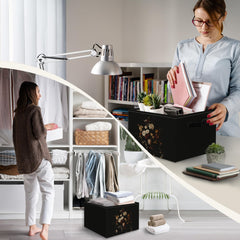JUIOEIU Moody Floral Basket in bedroom showing versatile storage on shelves