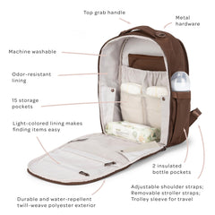 JuJuBe Espresso bottle pocket ready for feeds on the go.