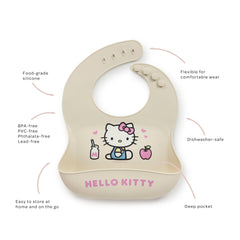 JuJuBe Hello Kitty Cherry Blossoms bib dishwasher-safe for easy cleanup after meals.