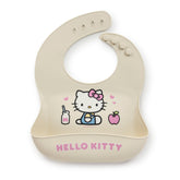JuJuBe Hello Kitty Cherry Blossoms bib front view showing soft silicone for comfortable meals.