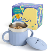 Jumble Dream snack cup side view highlights rugged stainless steel for active kids.