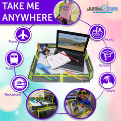Jumbo Ears Origami travel tray gray spill-proof surface for mess-free trips.