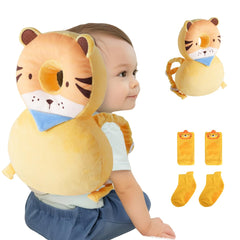 JumiLux head protector backpack in yellow lion design for safer early steps.