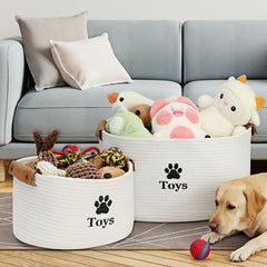 Jumpress dog toy basket large beige with handles keeps essentials portable and organized.