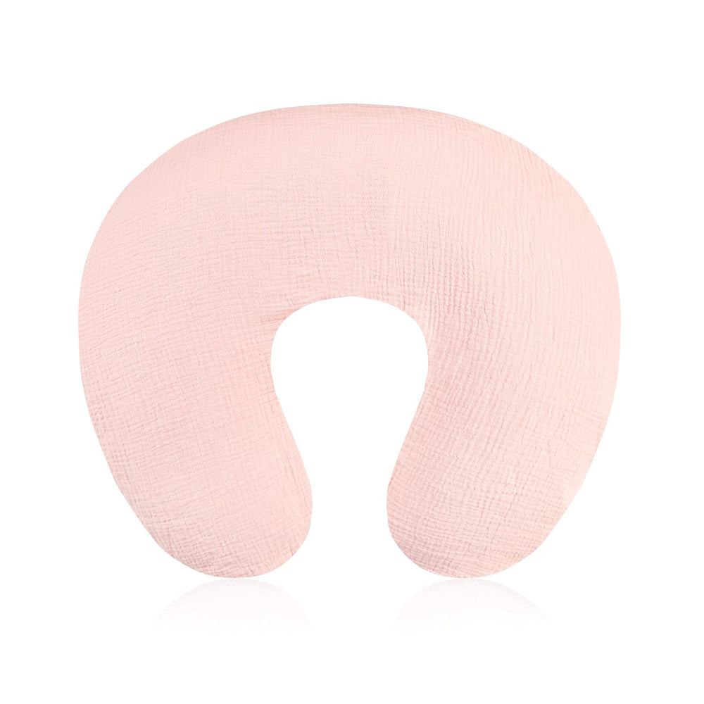 Jundetye pink baby nursing pillow cover, breathable muslin for comfortable feeds.