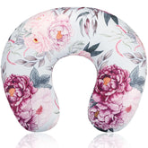 Jundetye nursing pillow cover with purple flower close-up — soft and cozy fabric.