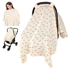 Jundetye car seat cover with pink flower pattern provides breathable sun shade for infants