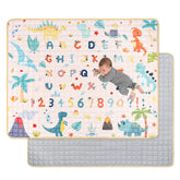 Jundetye dinosaur alphabet play mat laid flat on the floor, encourages tummy time and early learning.
