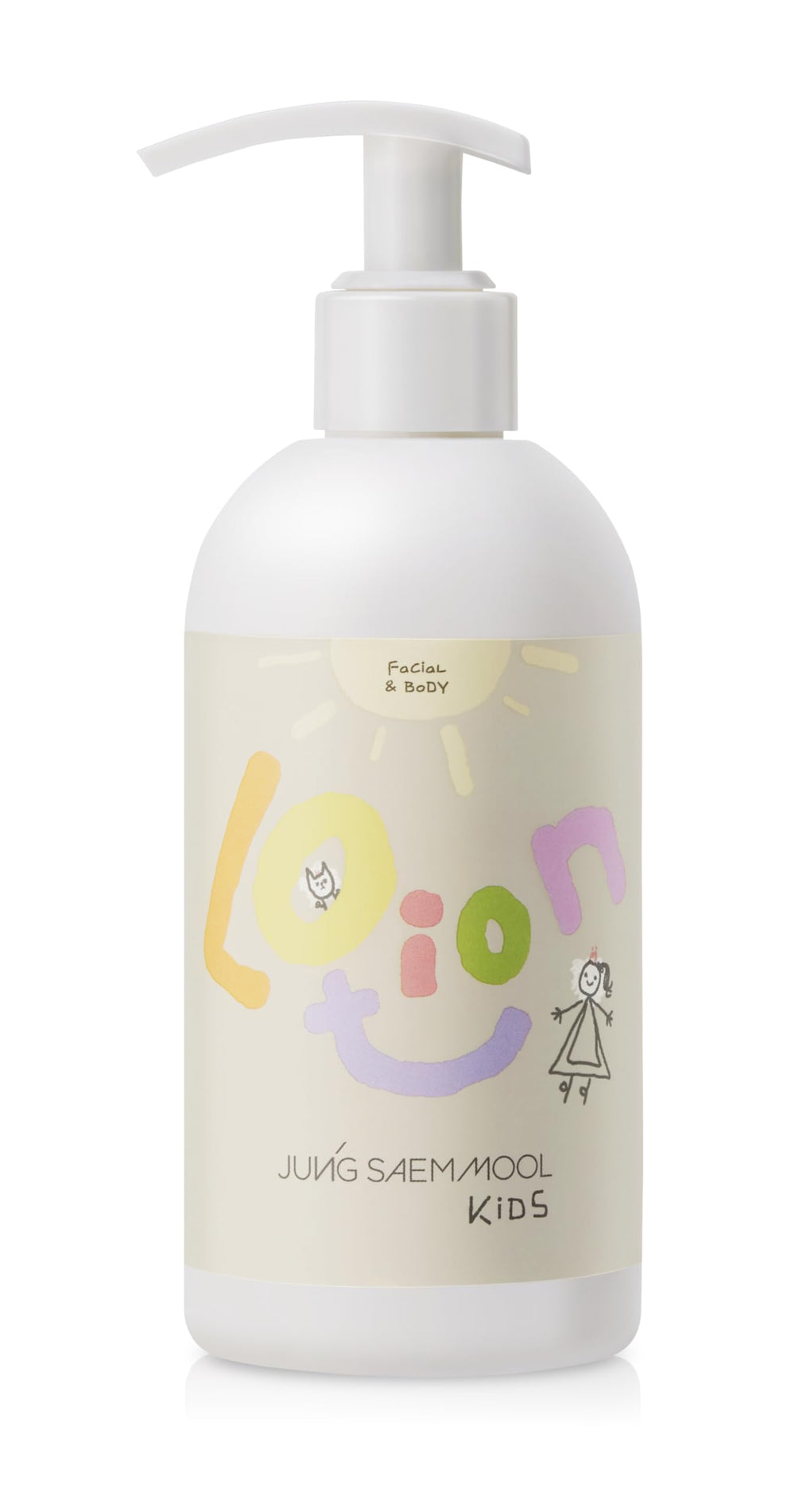 JUNG SAEM MOOL Kids Essential Lotion on a child's face for gentle hydration.
