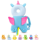 JunNeng baby head protector backpack in blue unicorn design for toddlers during walking