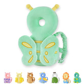 JunNeng head protector backpack with green butterfly, gentle padding for curious toddlers.
