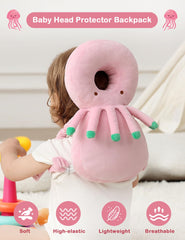 JunNeng pink octopus head protector worn on toddler, side view