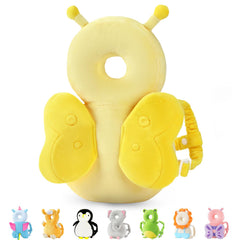 JunNeng baby head protector backpack with yellow butterfly design cushions tumbles.