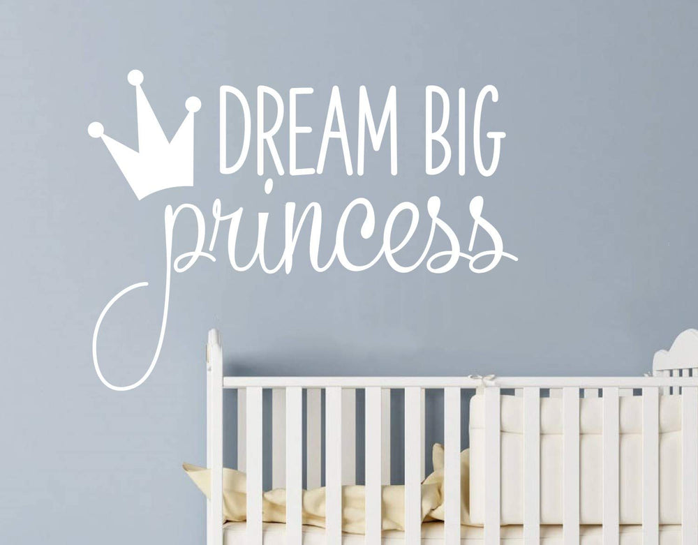 JURUOXIN Dream Big Princess crown wall decal in white creates a charming nursery focal point.