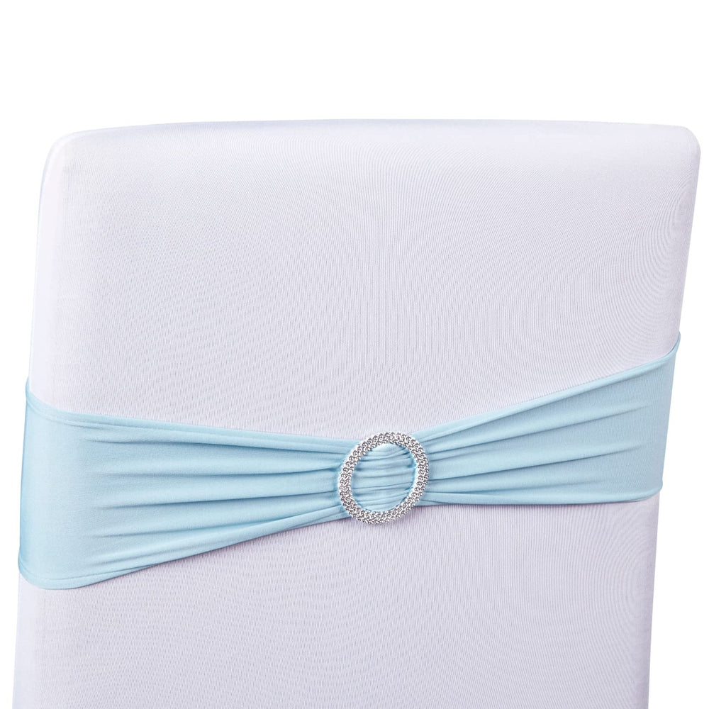Juvale light blue chair sash with silver buckle for wedding decor.