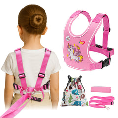 JXM safety walking harness with pink front view and light reflector for better nighttime visibility.