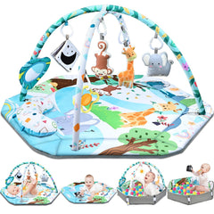 Jyusmile baby gym mat with forest theme for sensory exploration.