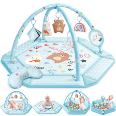 Jyusmile baby gym play mat blue front view for ample tummy-time space