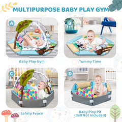 Jyusmile play mat showing six removable toys for grasping and discovery