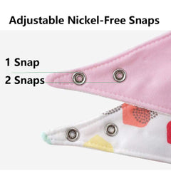 JZLPIN bandana bib with adjustable snaps for growing babies between 3 and 24 months.
