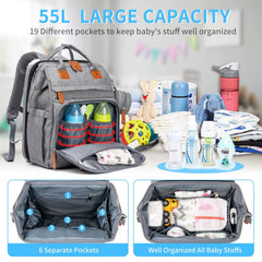 KABAQOO diaper bag shows large capacity and organized pockets