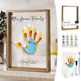 Kaciola family handprint frame kit contents for an all-in-one keepsake setup.