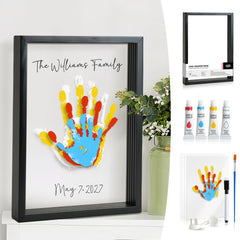 Kaciola family handprint frame kit contents shown for a complete newborn keepsake