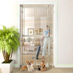 KAGNJIC 74-inch extra tall cat gate spans doorway for secure pet area.