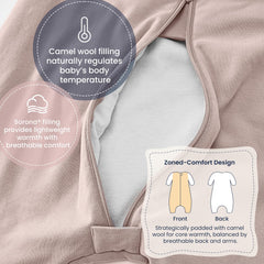 Kaiya Baby dusty pink sleep sack split legs for flexible movement