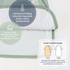 Kaiya Baby sleep sack close-up shows plush fabric and lasting loft for cozy nights