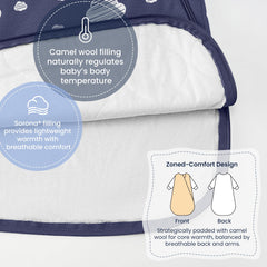 Kaiya Baby temperature sticker on chest helps monitor comfort.