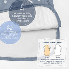 Kaiya Baby sleeping bag uses organic cotton blend for soft, breathable comfort.