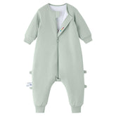 Kaiya Baby toddler sleep sack with feet in pea green offers cozy warmth at night.