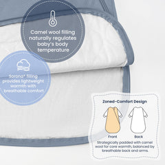 Kaiya Baby wearable blanket design with hip-friendly fit for comfortable movement.