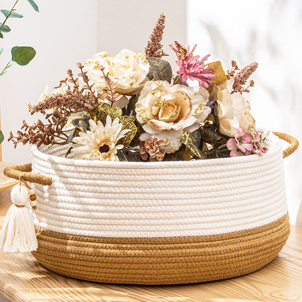 KAKAMAY brown storage basket for blankets keeps living room tidy and stylish