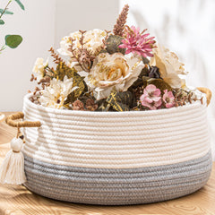 KAKAMAY woven storage basket 16x8 gray for blankets and cushions