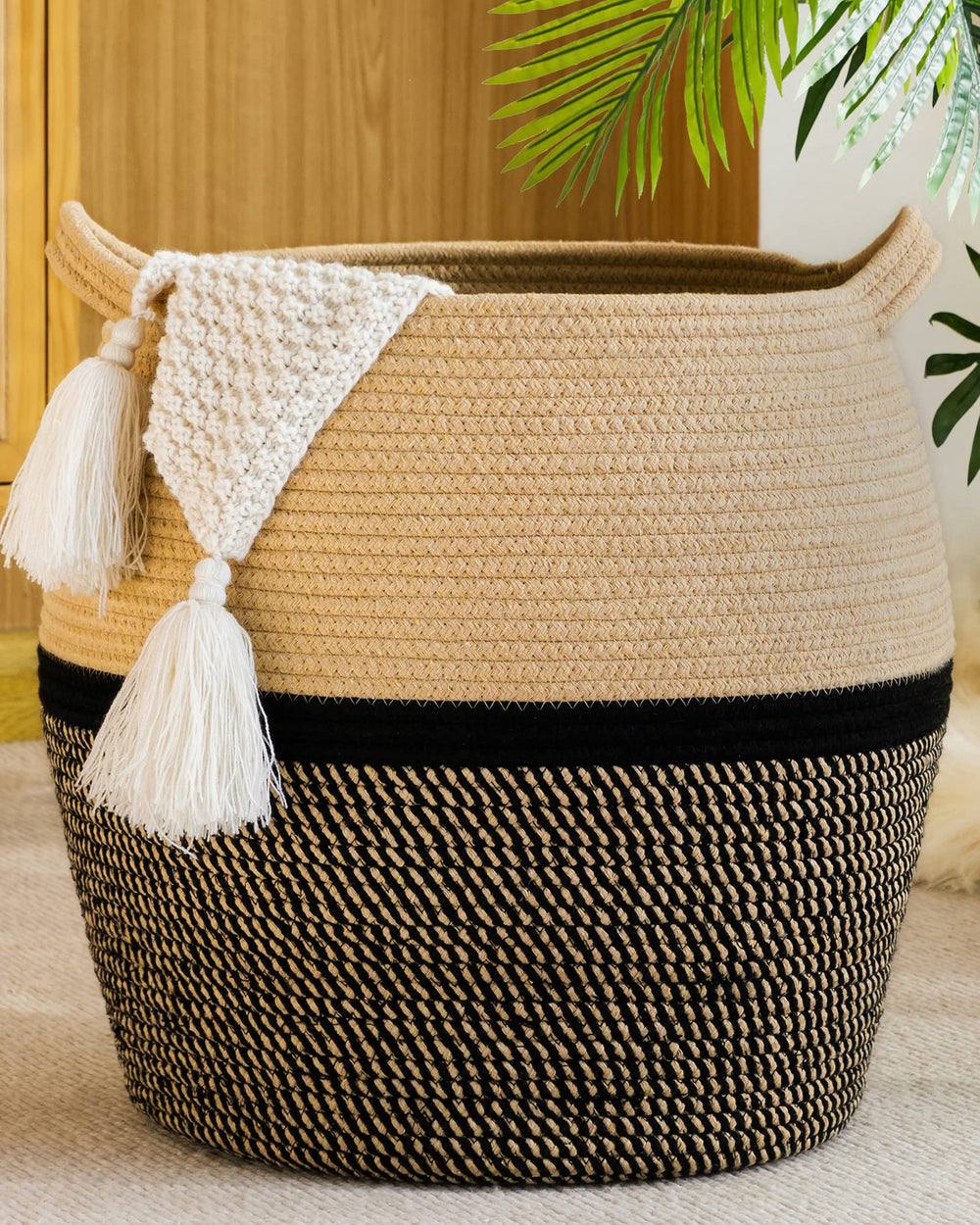 KAKAMAY woven storage blanket 17x17 keeps living room tidy with soft cotton rope
