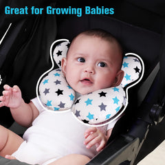 KAKIBLIN baby neck pillow in car seat setup for travel ease.