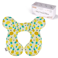 KAKIBLIN baby travel pillow front view in pineapple color supports head and neck on the go.