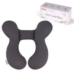 KAKIBLIN baby travel pillow grey cover provides gentle head support on the go.