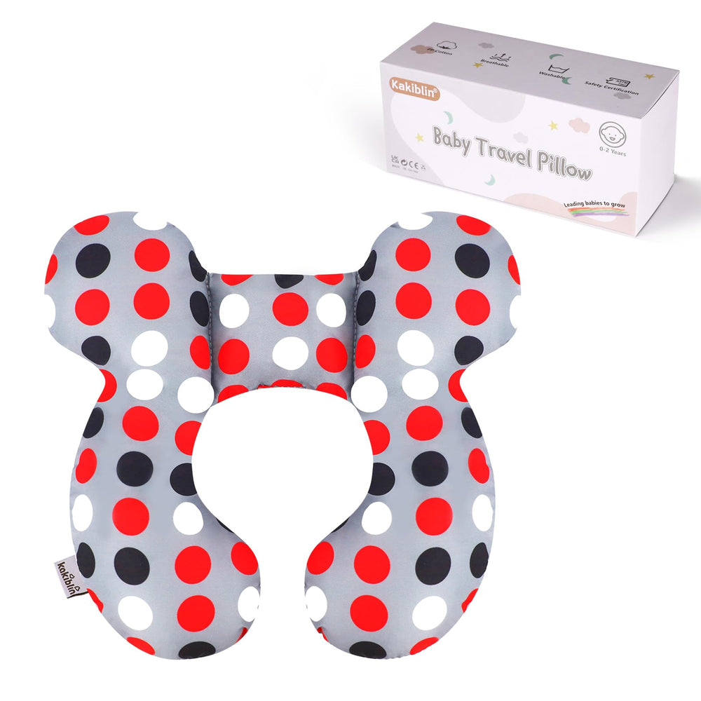 KAKIBLIN Baby Travel Pillow grey pot front view with neck support for car rides