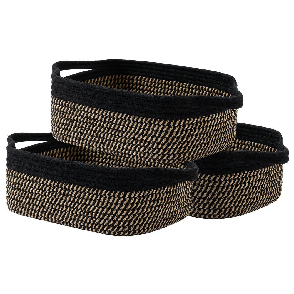 KALLAX Small Woven Basket on a shelf showing compact size for tidy storage.
