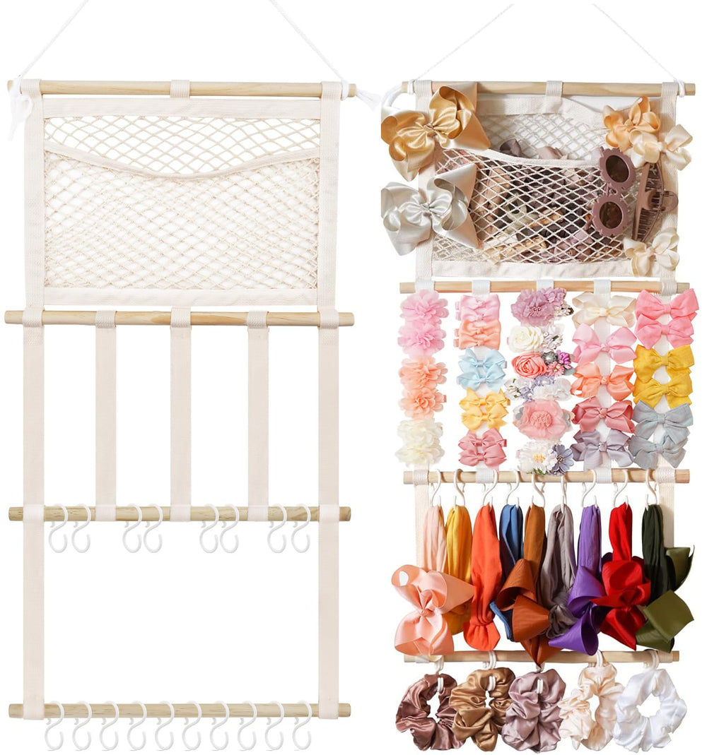 KANGAROO headband holder on wall mount keeps baby bows neatly organized.