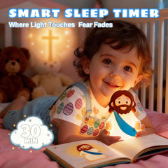 Rechargeable night light sustains 10 hours of soft illumination during night routines.