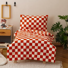 KAREVER Grid orange-white checkered toddler bedding for cozy all-season comfort