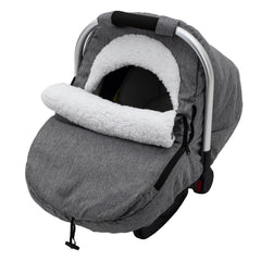 Kaseeous Winter Car Seat Cover on a baby seat showing warmth and protection.