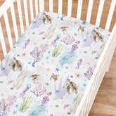 KASTLEE sea horse crib sheet highlights vibrant pattern and breathable comfort for peaceful naps
