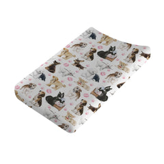 KASTLEE cute dogs changing pad cover with pink paws, snug fit for busy diaper changes.